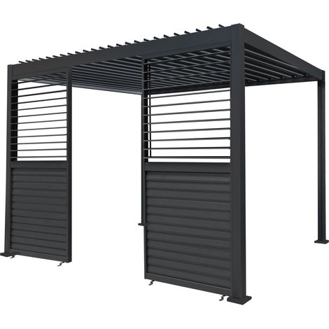 Metal Pergola 3m x 3m Anthracite Grey & 2 Shutter Side Panels (1/5)