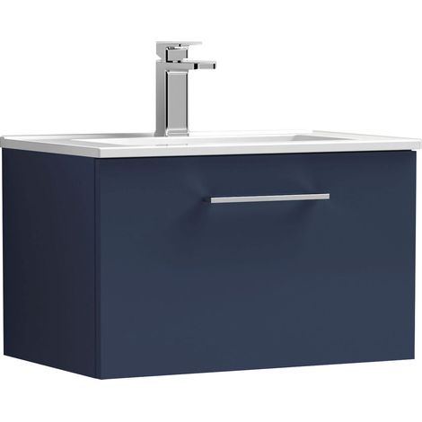 Balterley Bramshall Contemporary Bathroom 1 Soft Close Drawer & Minimalist Wall Hung Vanity Unit Basin, Midnight Blue, 600mm (1/4)