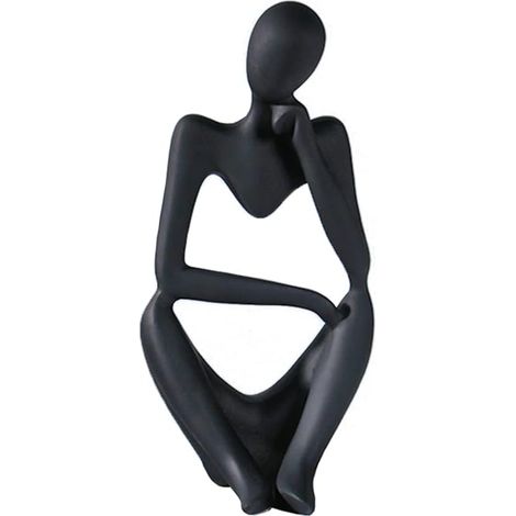 Statuette en résine représentant un penseur, figure abstraite moderne sculptée à la main, objet d'art artisanal pour la maison, le bureau, une étagère ou un bureau, cadeau. (Noir à droite) (1/5)