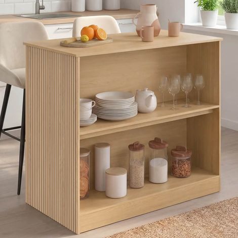 Mesa de bar de isla JULIETTE con acabado de listones de roble (1/5)