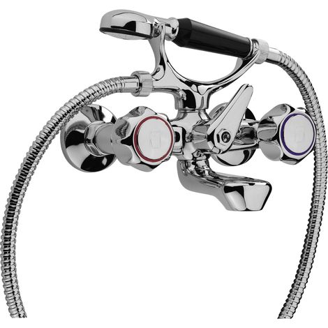PAINI Rubinetto miscelatore per vasca da bagno Gruppo esterno completo con doccia doccino e flessibile 37CR100 serie ARNO con manopole rotonde stile classico (1/2)