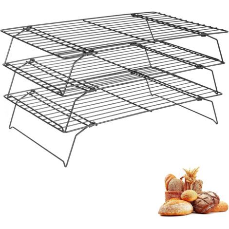 Grille de Refroidissement, Lot de 3 Grilles de Refroidissement Empilables, 40 x 25 cm, Grilles de Refroidissement en Acier Inoxydable, pour Pâtisseries, Gâteaux Fraîchement Cuits, Muffins, Noir (1/5)