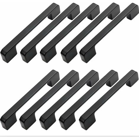 Poignée Meuble - Alliage D'aluminium - Entraxe 160 mm - Pour Porte Tiroir Armoire Cuisine - Noir - 10 Pièces