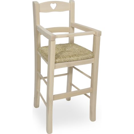 Hochstuhl aus rohem Holz zum Lackieren sediolone mit Sitz in sumpfigem Stroh