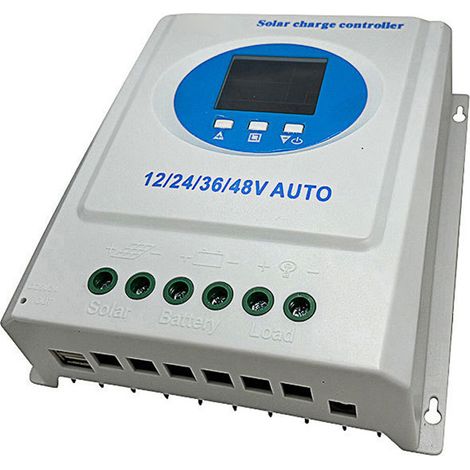 Controlador de carga MPPT de 100 A, controlador inteligente con pantalla LCD retroiluminada y dos puertos USB, adaptable a 12 V/24 V/36 V/48 V, para baterías de litio/plomo-ácido - Rev.CG-LCD01 (Azul (1/5)