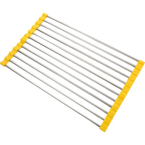 Égouttoir à vaisselle pliable en acier inoxydable à suspendre à l'évier, égouttoir à vaisselle enroulable et pliable (1/4)
