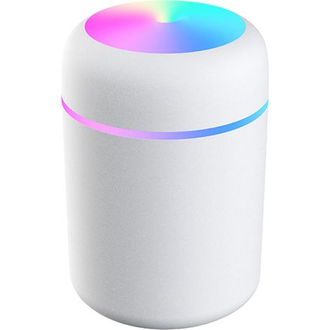 Mini humidificateur portable avec lumière colorée, silencieux, USB, pour la voiture, le bureau, la maison et les voyages (blanc). (1/5)