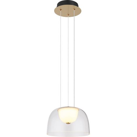 Globo Jocky Plafonnier suspendu en forme de dôme avec abat-jour en verre transparent couleur laiton LED 3 000 K