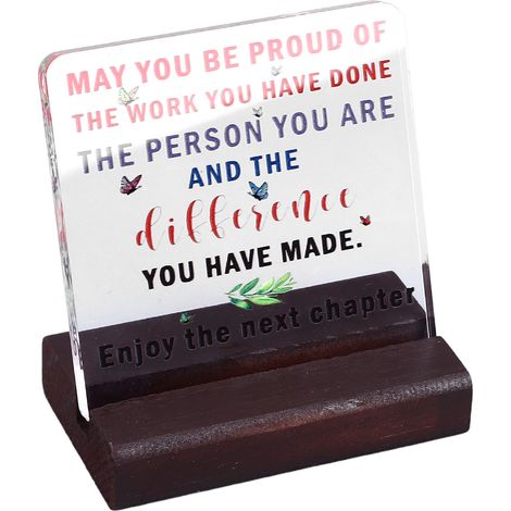 Plaque de bureau en acrylique pour retraite Base en bois épaissie Design rustique clair Idéale cadeau départ 12x12cm (1/5)