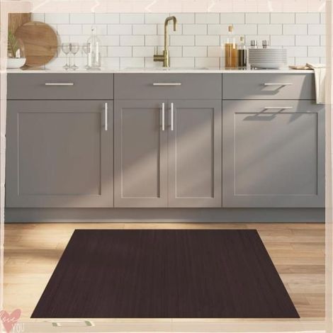376803 Tapis rectangulaire marron foncé 100x100 cm bambou (1/5)