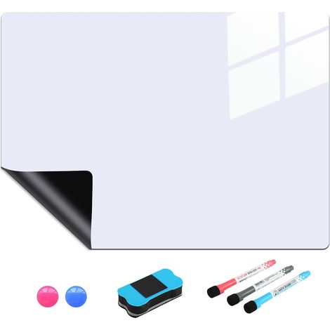 Tableau Blanc Magnetique, tableau magnetique frigo, tableau blanc effacable magnetique, avec 3 Stylos, 1 Effaceur, 2 Aimants, Tableau Magnetique Mural pour Bureau, École, Cuisine (1/5)