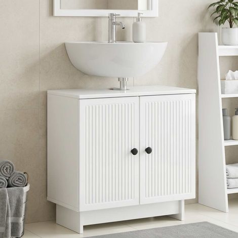 vidaXL Meuble sous Lavabo de Salle de Bain EDE Blanc brillant (1/5)