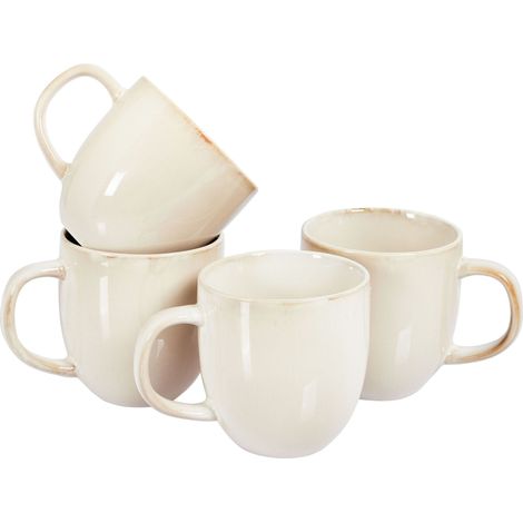 Set di 4 tazze Gres caolino fatto a mano finitura smalto reattivo Beige chiaro Ginseng