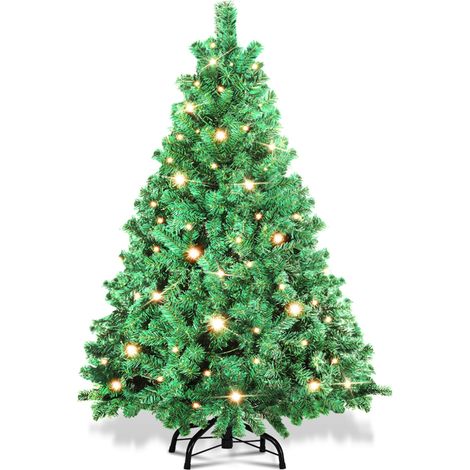 SWANEW Albero di Natale Aghi di abete con supporto 120cm Floccatura da esterno con LED bianco caldo (1/5)