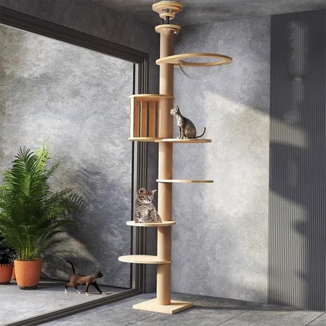 Arbre à chat mural plafond robuste avec hamac et poteaux griffoirs sisal, structure gain de place pour grands chats (1/5)