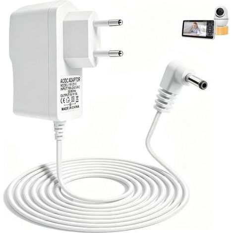 Câble d'alimentation 5V 1A pour Babyphone HelloBaby HB50 HB66, Chargeur de Rechange 2m pour Unité Parents et Bébés, Adaptateur Secteur Caméra (Blanc) (1/5)