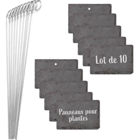 Étiquettes Plantes en ardoise - Set de 10 Résistant aux intempéries, réutilisable Inscription individuelle de plantes & herbes Avec piquets de terre en acier 10 x 7 x 0,5 cm [Carrés] (1/4)