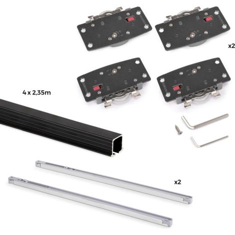 emuca kit de herrajes para armario 2 puertas correderas y cierre suave flow2 con carriles encastrados 2.35m, tableros no incluidos, pintado negro (1/5)
