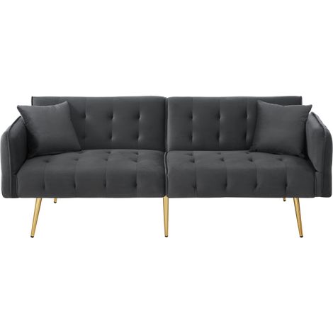 Zweisitzer-Multifunktions-Sofabett mit Bettfunktion, verstellbarer Rückenlehne + mehrstelligen Armlehnen. Modernes Faltsofabett für Wohnzimmer - Veloursbezug. Großzügiger Schlafbereich (1/5)