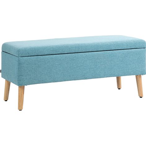 Banc de rangement rembourré style scandinave en tissu lin bleu 110 x 39 x 45 cm (1/5)