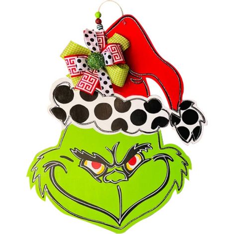 Décoration de porte d'entrée, mur, porche ou extérieur : couronne en bois verte représentant un personnage de film, panneau de bienvenue de Noël. (1/5)