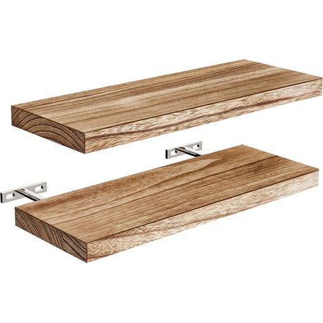 Etagere Murale - Bois de Paulownia - 40 x 15 x 2 5 cm - Pour Chambre Bureau Cuisine - Lot de 2 (1/5)