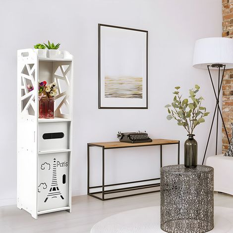 Meuble Armoire Colonne de Salle de Bain, Meuble de Rangement en Bois pour Salle et Buanderies avec 1 Tiroir pour Papier Toilette, 80 x 20 x 20 cm (1/4)