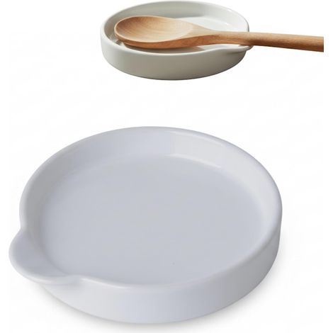 1 - Repose-Cuillère - Support Ustensiles - Céramique Résistante - Pour Cuisine Et Apéritif - Blanc - 15,5x2,5 cm