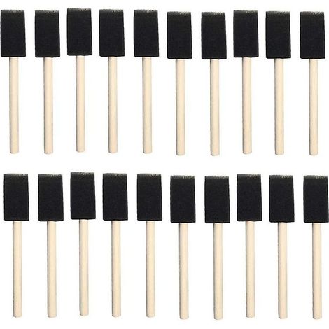25 esponjas de espuma para pintura con mango de madera, pinceles angulares de espuma de poliuretano flexible para acrílicos, tintes, barnices, manualidades y arte, 2.5 cm (1 pulgada) (1/4)