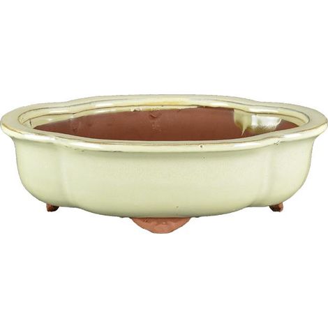 Vaso per bonsai ovale (forma mokko) in gres smaltato bianco 13x10,5x3 cm - I1d