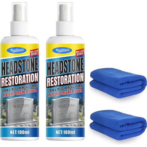 2 piècesSpray nettoyant pour la restauration de pierres tombales (1 à 3 unités), éliminant les taches et la mousse pour l'entretien des pierres tombales en granit et marbre (100 ml). (1/5)