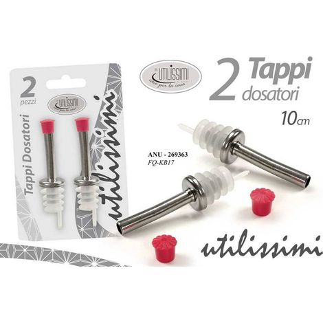 Set 2 Pezzi Tappi Bottiglia Dosa E mesci in Acciaio Inox