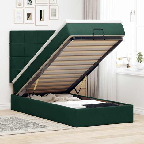 vidaXL Cadre de lit ottoman avec matelas vert foncé 100x200 cm velours (1/5)