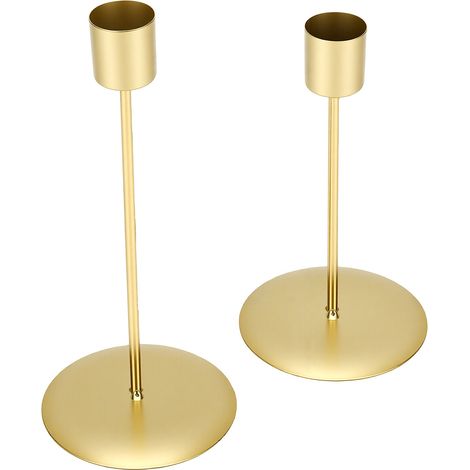 Lot de 2 bougeoirs coniques hauts en fer avec base lestée, couleur or, pour centre de table de mariage. (1/5)