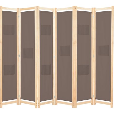 6-teiliger Raumteiler Braun 240 x 170 x 4 cm Stoff
