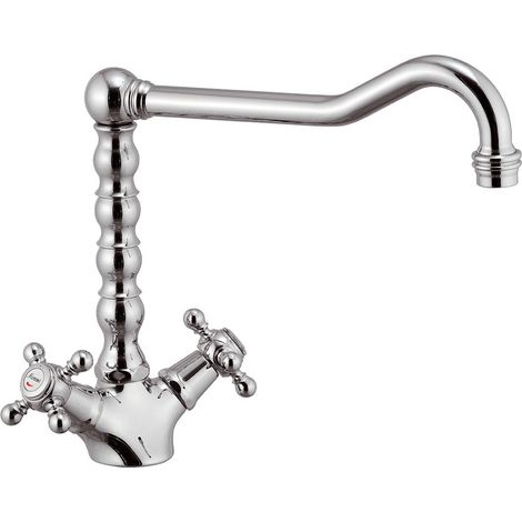 Rubinetto Miscelatore Doppio Comando Girevole Lavello in Ottone Mariani Tradition Cromato (1/2)
