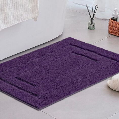 Tapis antidérapant, doux, absorbant, lavable en machine pour salles de bains et douches, 60 x 90 cm, violet (1/5)