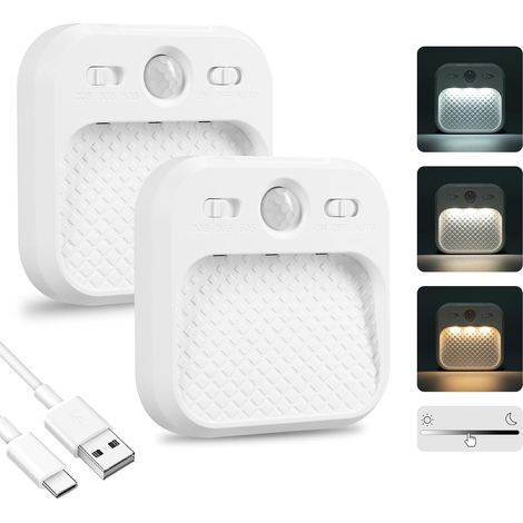 Veilleuse Detecteur de Mouvement 2 Pack, Dimmable en Continu avec Fonction Minuterie et Design Magnétique, 3 Températures de Couleur, Veilleuse Rechargeable pour Escaliers/Couloir/Chambre à Coucher (1/5)