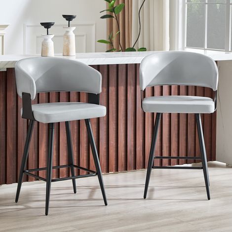 Sedia da pranzo 83/45,5/57,5 cm grigio in PU con braccioli, design moderno e struttura in metallo (1/5)