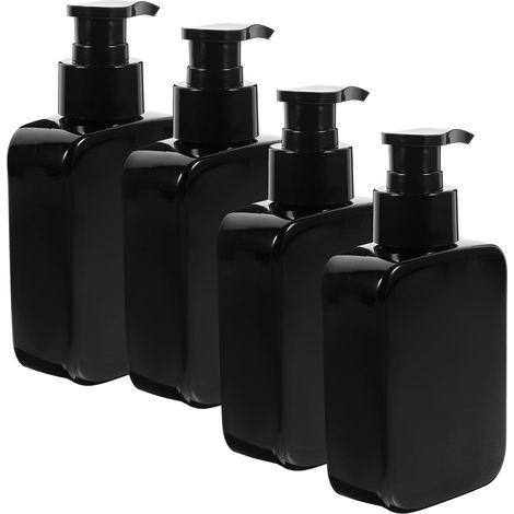 Lot de 4 Flacons Pompe de Lotion Rechargeables 150ml en Pet, Faciles à Transporter, pour Voyage, Bouteilles Noires Pratiques et Solide