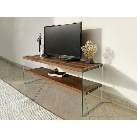 Dmora - Mueble de televisión Sargas, Aparador de salón, Mueble bajo para TV, Base de pared equipada, 120x35h45 cm, Nuez, con embalaje reforzado (1/5)