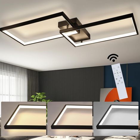 ZMH Plafonnier LED Salon Plafonnier - 80CM Lampe de salon Moderne Dimmable avec télécommande Lampe de chambre à coucher Rectangle Design métal pour chambre à coucher Chambre d'enfants Cuisine 48W, Noi (1/5)