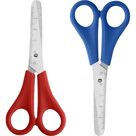 2 Pièces Ciseaux pour Enfants - Ciseaux de Sécurité Bout Rond avec Échelle en cm Lame en Acier Inoxydable Ciseaux de Bricolage de Artisanat (Bleu, Rouge) (1/5)