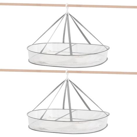 Tendedero plegable de 2 piezas y 1 nivel，Secador colgante de malla de 80 cm，ahorra espacio para suéteres y ropa，con fijación interna (1/5)