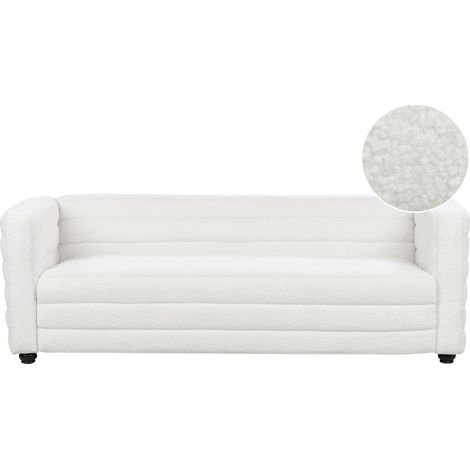 Canapé Moderne 3 Places Pieds Noirs et Accoudoirs Sofa Rembourrage Épais en Tissu Bouclé Blanc Cassé Hofn (1/5)