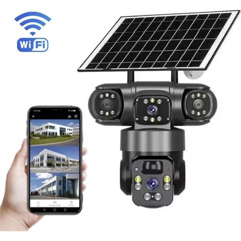 Caméra de surveillance extérieure solaire - WiFi, rotation à 355°, audio bidirectionnel, vision nocturne, fonction alarme, étanchéité IP66 (1/5)