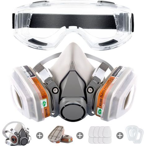 Masque de protection respiratoire réutilisable – Double filtration contre vapeurs organiques – Avec lunettes de sécurité – Pour peinture et soudage (1/5)
