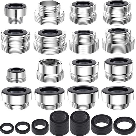 16 pièces Adaptateur de Robinet, Ensemble d'adaptateurs pour aérateur de cuisine Adaptateur de robinet d'évier De liaison Tuyau d'arrosage Filtre à eau Tuyau standard via inverseur (1/5)