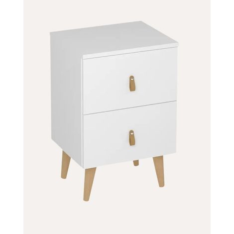 Table de chevet, table de nuit avec 2 tiroirs coloris blanc - Hauteur 61 x Longueur 40 x profondeur 34 cm (1/4)