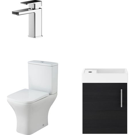 Freehay Cloakroom Set - Wall Hung Vanity Basin Unit, Toilet Pan, Cistern, Seat & Mini Basin Tap - Charcoal Black/Chrome - Balterley (1/5)